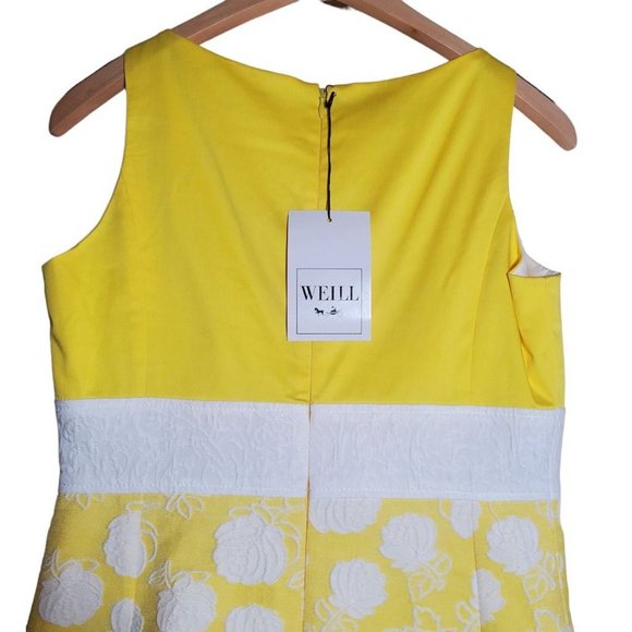 $575 Maison Weill Retro White Yellow Dress Knee Length EU40 Spring Formal Prom S - Picture 4 of 6